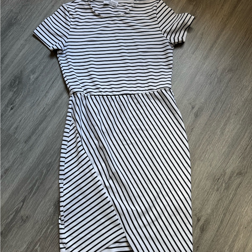 Zara Black and White Striped Midi Dress